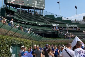 People walking warning track