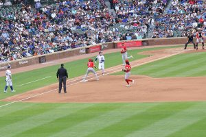 Cubs player runs to first