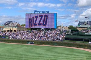 Wintrust video board with Rizzo spelled out