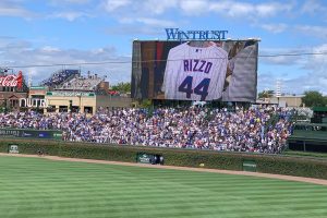 Wintrust video board with Rizzo jersey