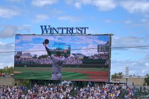 Wintrust video board with Rizzo Thanking fans