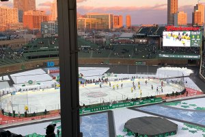 Pole blocking view of rink