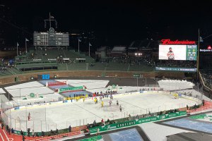 Referee makes the call on the ice