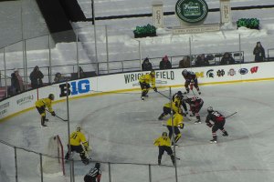 Face off happening on Michigan end of ice