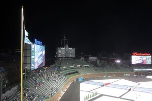 Foul pole and scoreboard