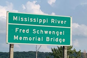 Missippi River Fred Schwengel Memorial Bridge sign