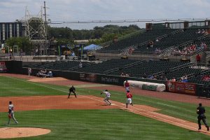 Cubs player running to first base