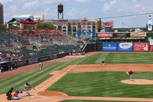 Indianapolis batter swinging while pitcher watches