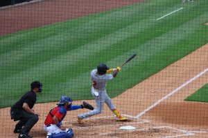 Indianapolis batter follows through on swing