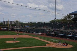 Pitcher pitches to Indianapolis batter