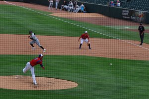 Runner on first runs on pitch