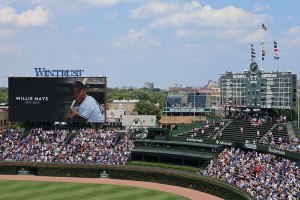 Video board salute to Willie Mays