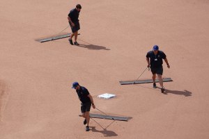 Grounds crew dragging the field