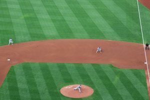 Pitcher delivers he pitch