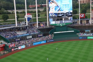 Left fielder catches ball