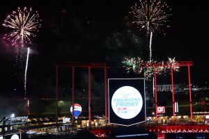 Fireworks over the scoreboard