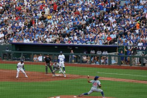 Man leads off first as Shota Imanaga pitches