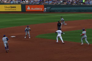 Man in rundown between second and third base