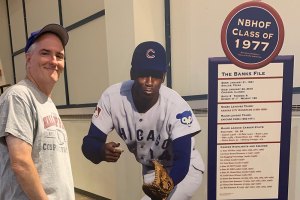 Pat at Ernie Banks exhibit